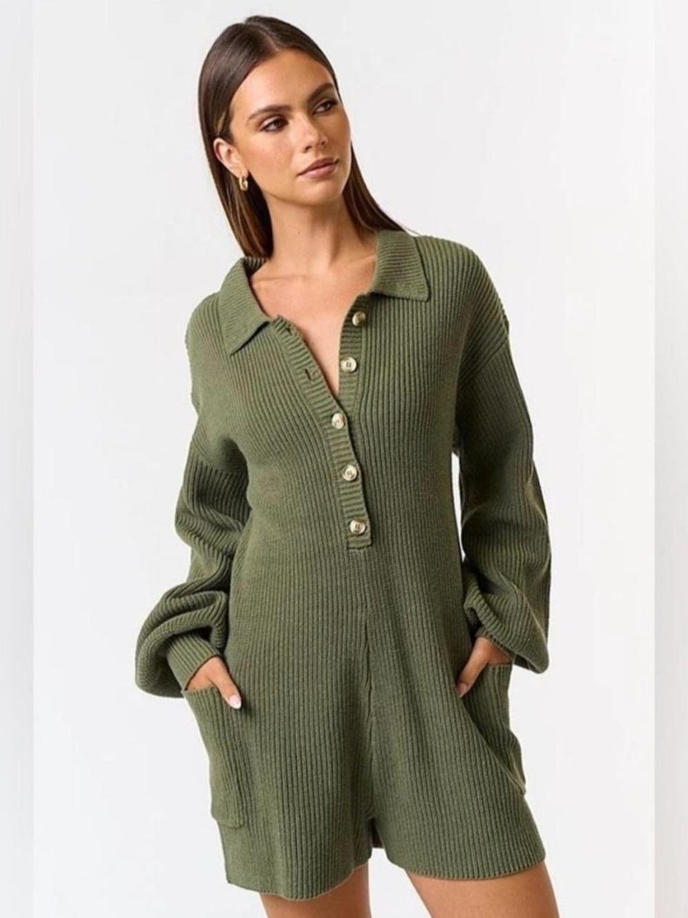 Knit Balloon Sleeve Romper
